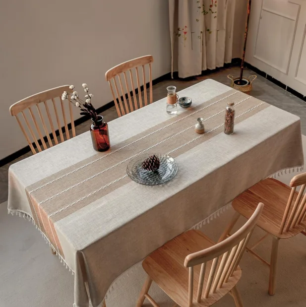 Neutral tablecloth displayed on a dining table