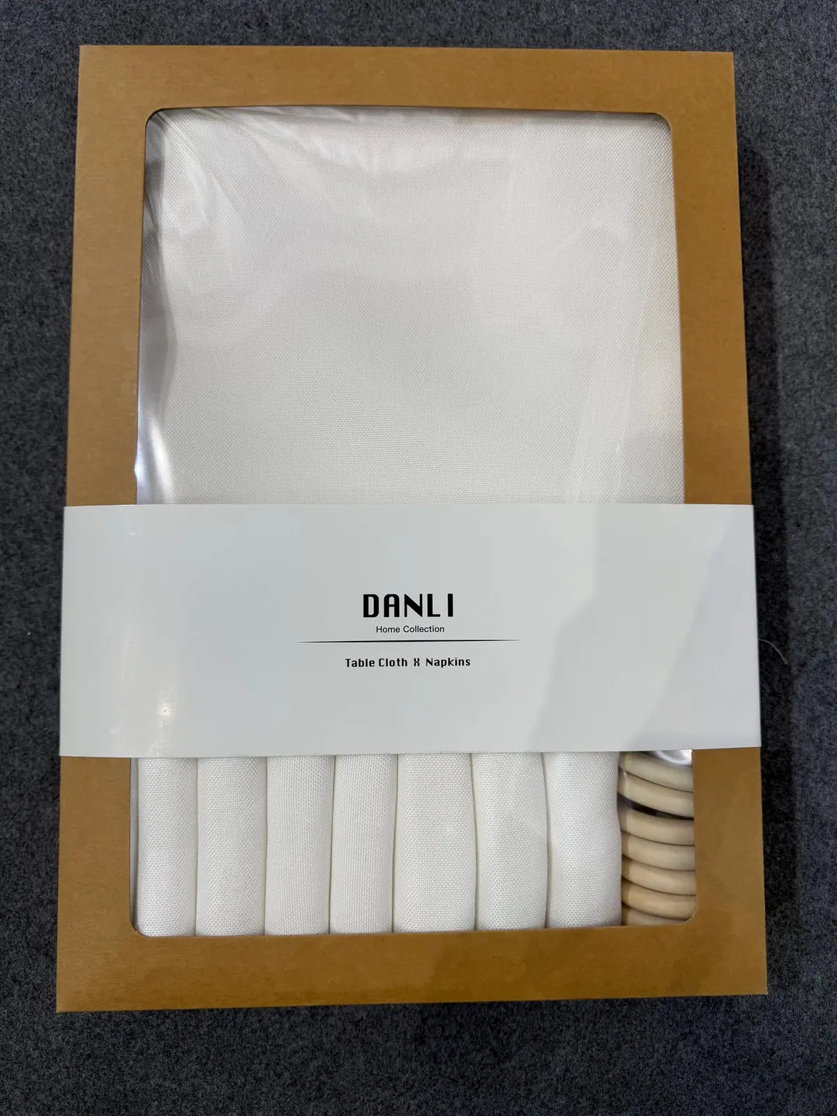 2410-Natural White boxed tablecloth and napkin set