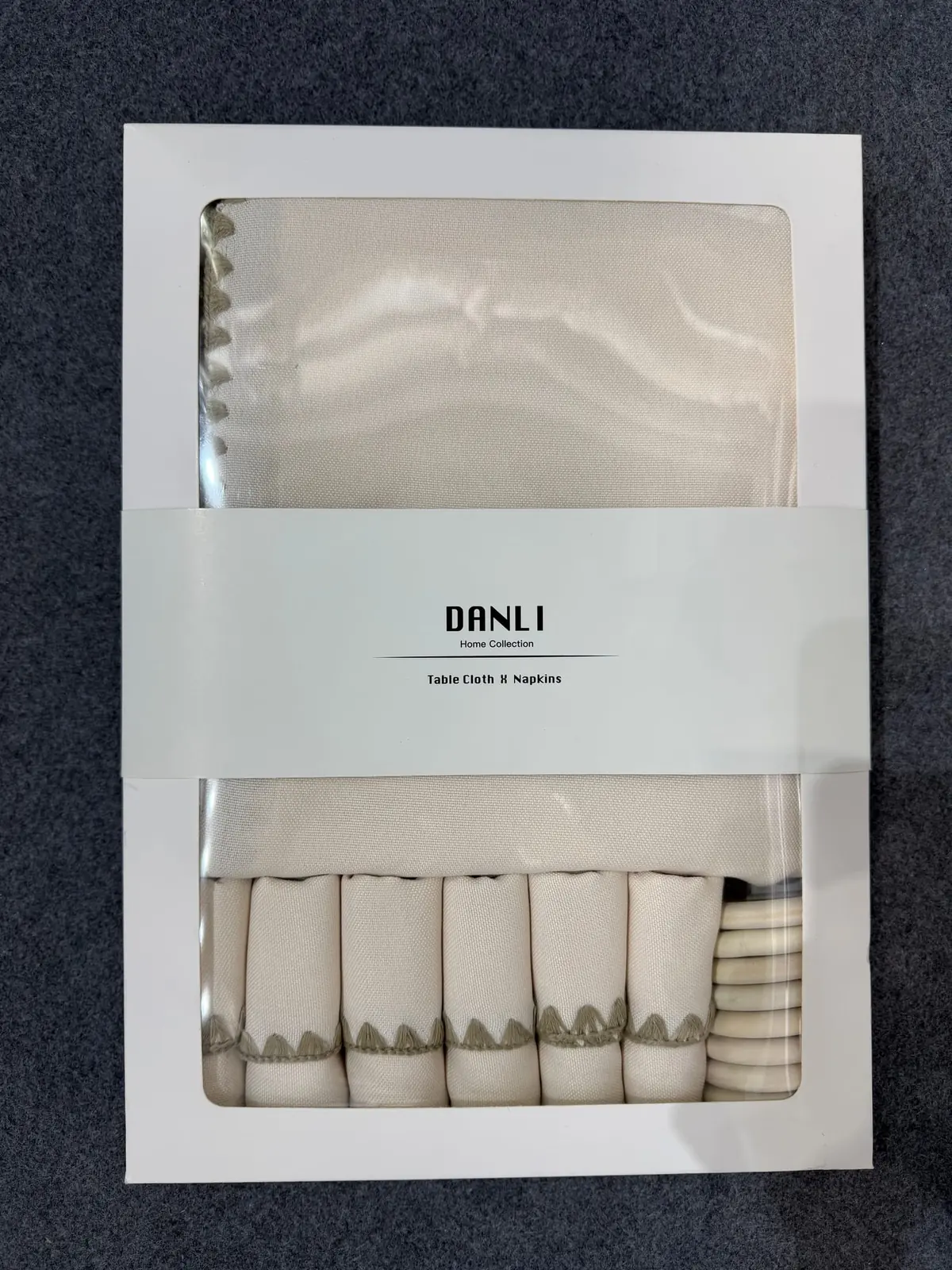 2410-Shell-Beige boxed tablecloth and napkin set