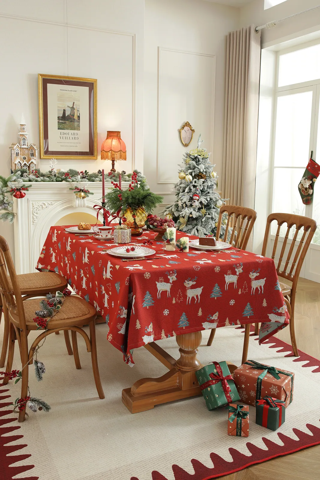 Christmas tablecloth design 02 styled in a festive dining room