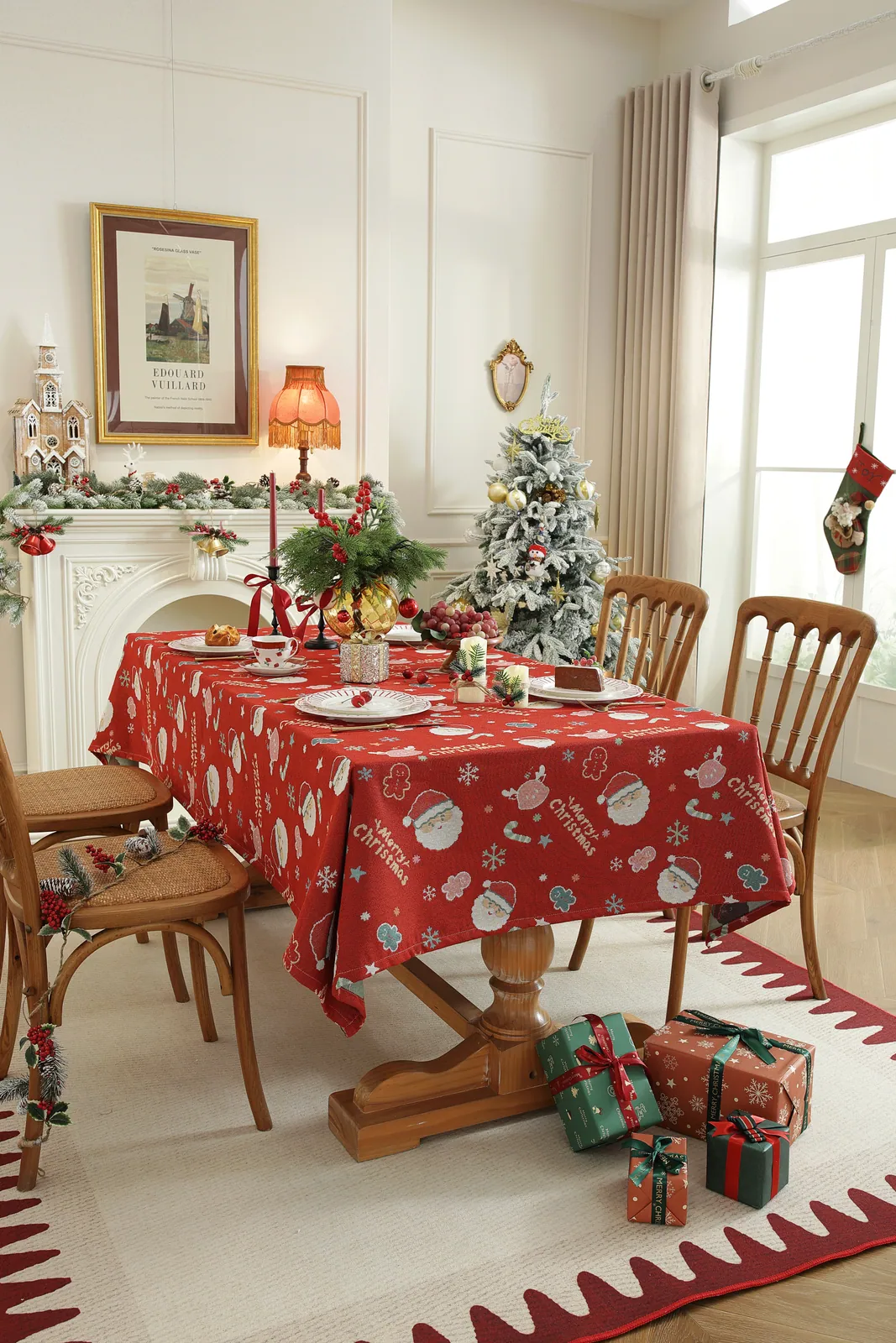Christmas tablecloth design 03 styled in a festive dining room