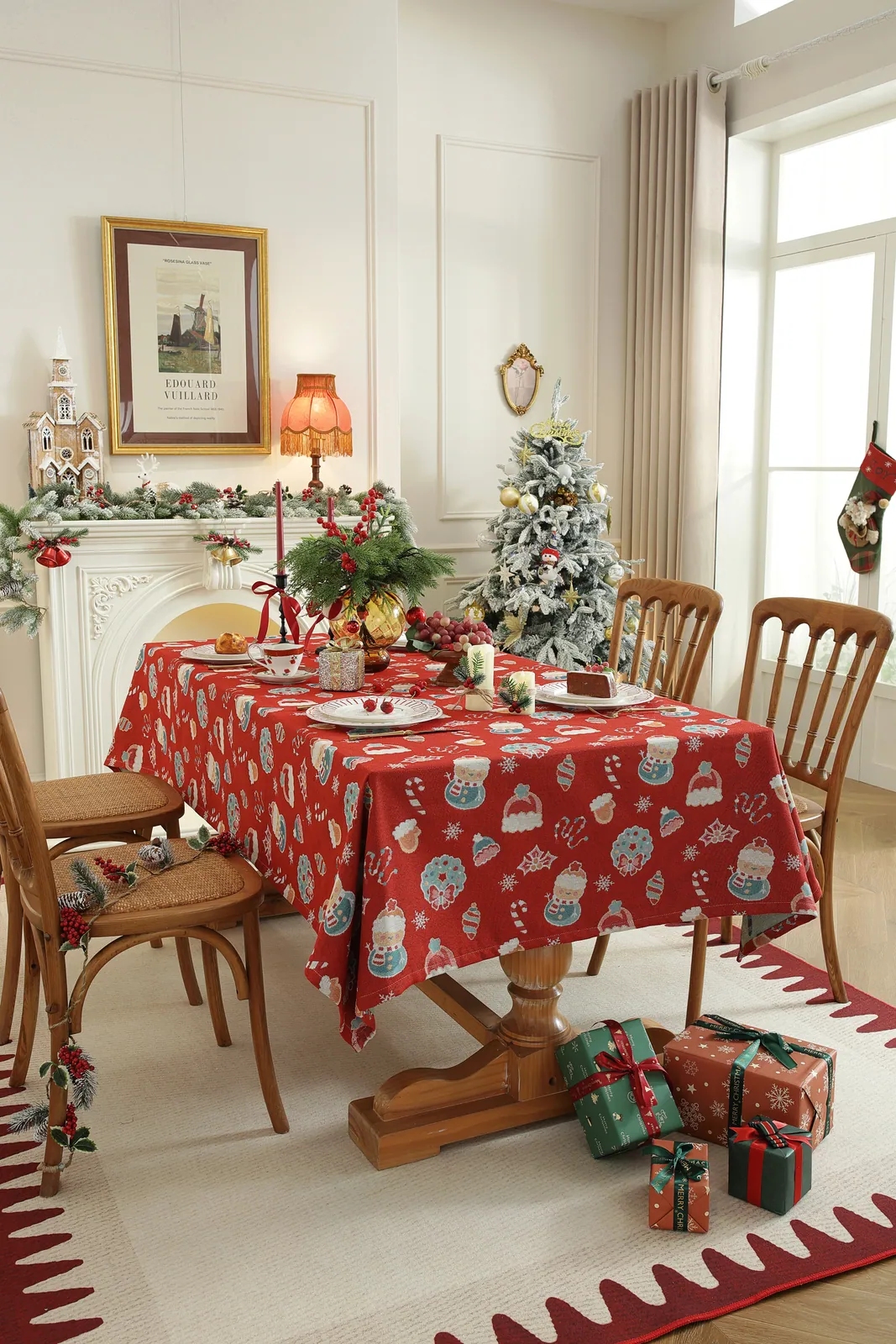 Christmas tablecloth design 04 styled in a festive dining room