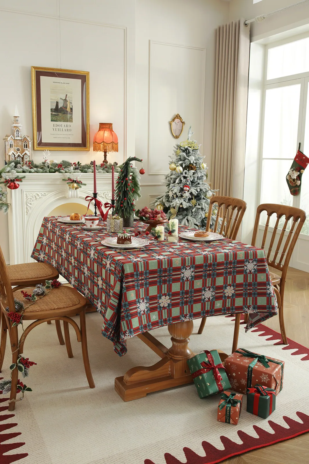 Christmas tablecloth design 05 styled in a festive dining room