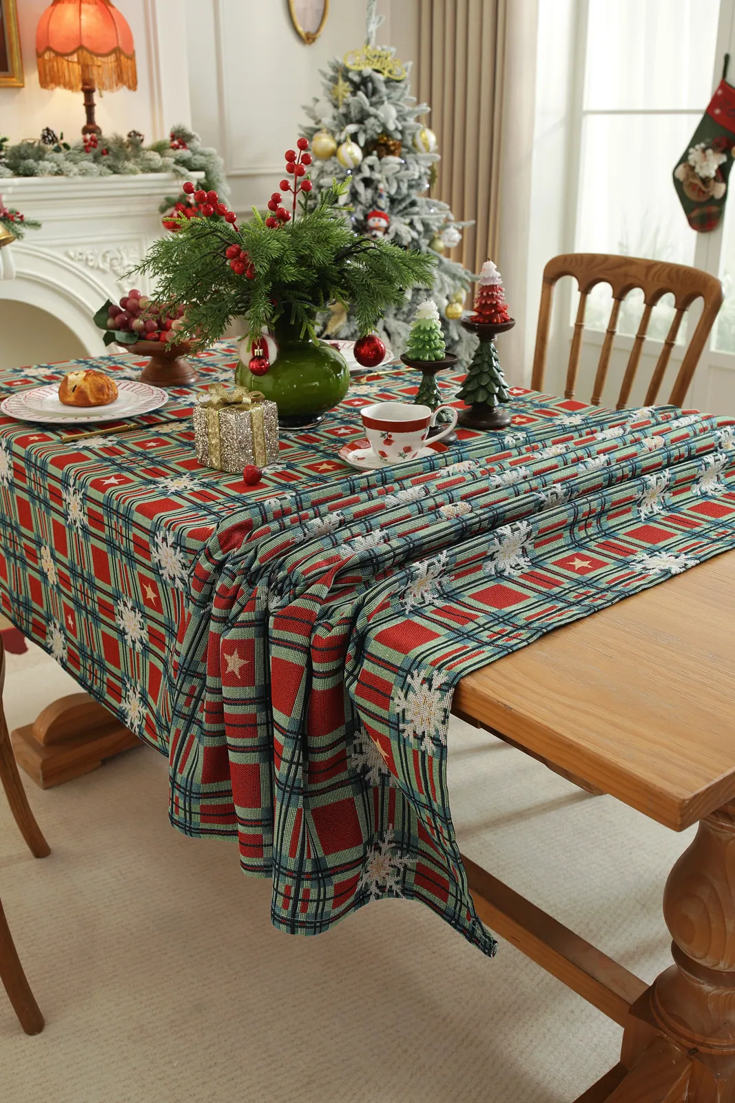 Christmas tablecloth design 06 styled in a festive dining room