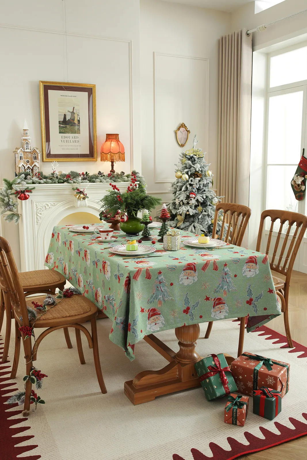 Christmas tablecloth design 08 styled in a festive dining room